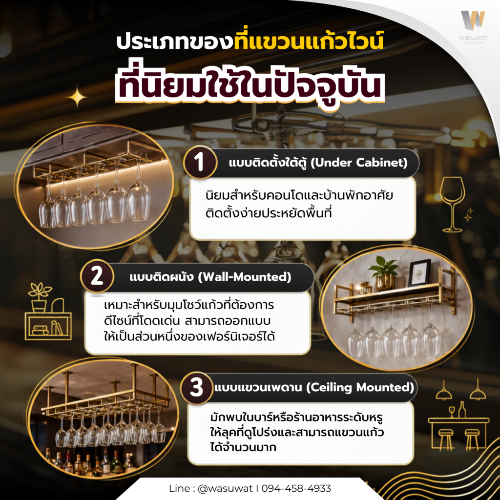 ประเภทของที่แขวนแก้วไวน์ที่นิยมใช้ในปัจจุบัน